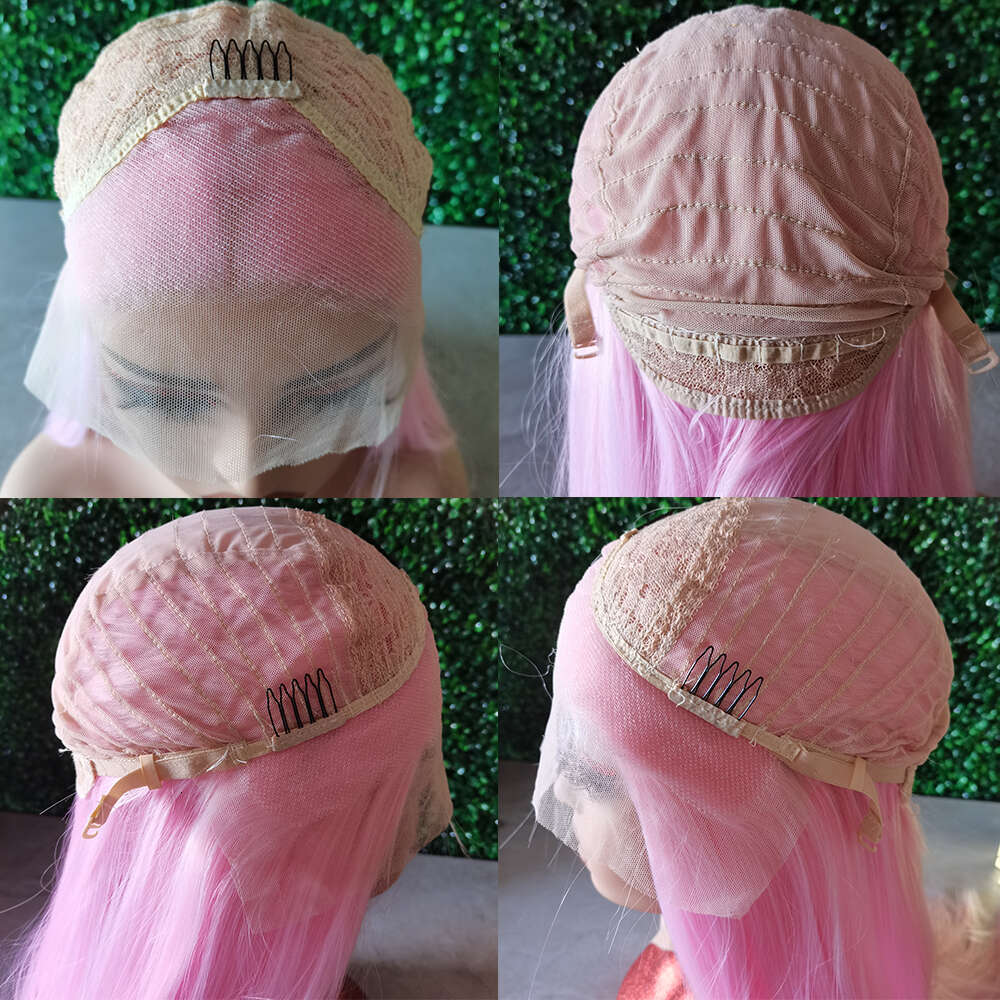 Synthetic Wigs Long Straight Pink Cosplay For Women Heat Resistant Fiber Lace Front Wig Glueless Pre Plucked Haire