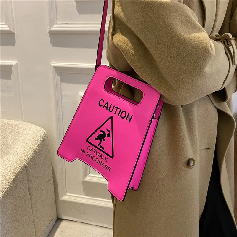Cross body bag female creative warning letter cute fluorescent colored shoulder bag female clutch wallet Bolsa 240912