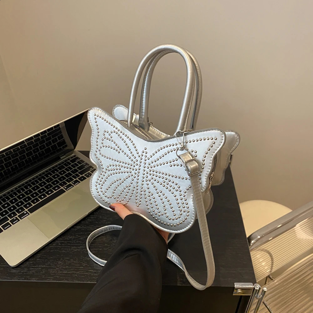 Butterfly Creative Womens Fun Bag Silver Black Handbag Coin Wallet Chain Shoulder Bag Rivet Cross Body Bag 240912