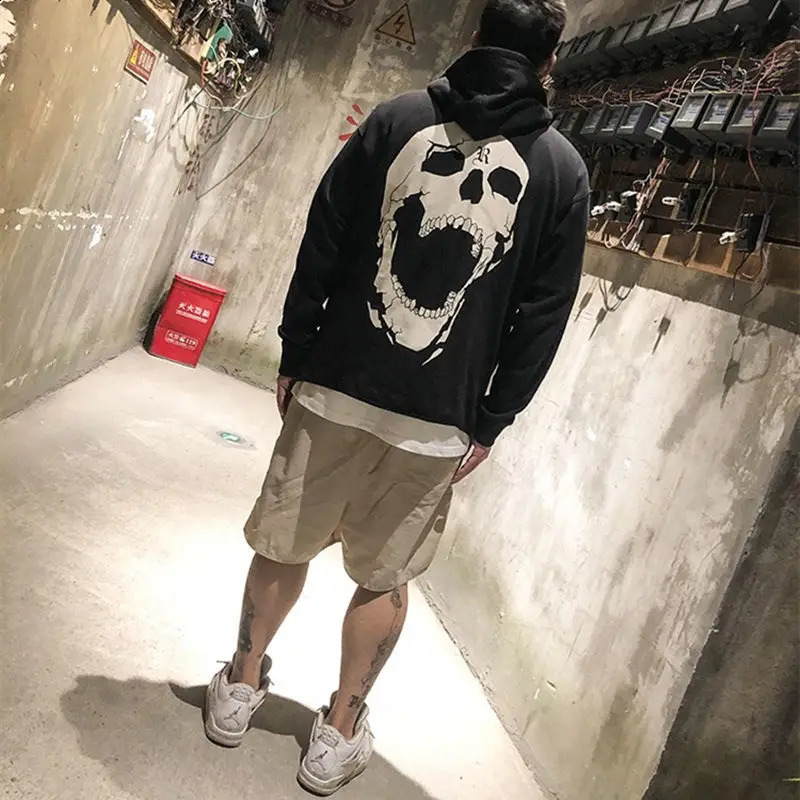 High Street Style Dragon Bone Skull Head Print Autumn/Winter Hoodies Mens Large Loose Fashion Sweatshirts Y2k Couple Top 240906