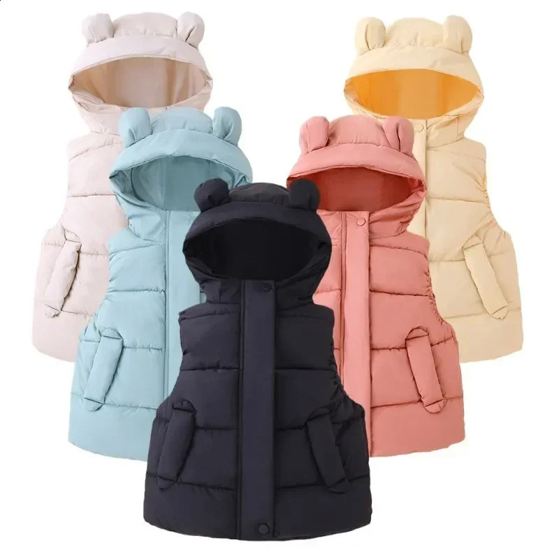 Fashion Boys Girls Hooded Warm Down Vests Autumn Winter Kids Clothing Baby Jacket Waistcoat 2024 Children Zipper Vests 240906