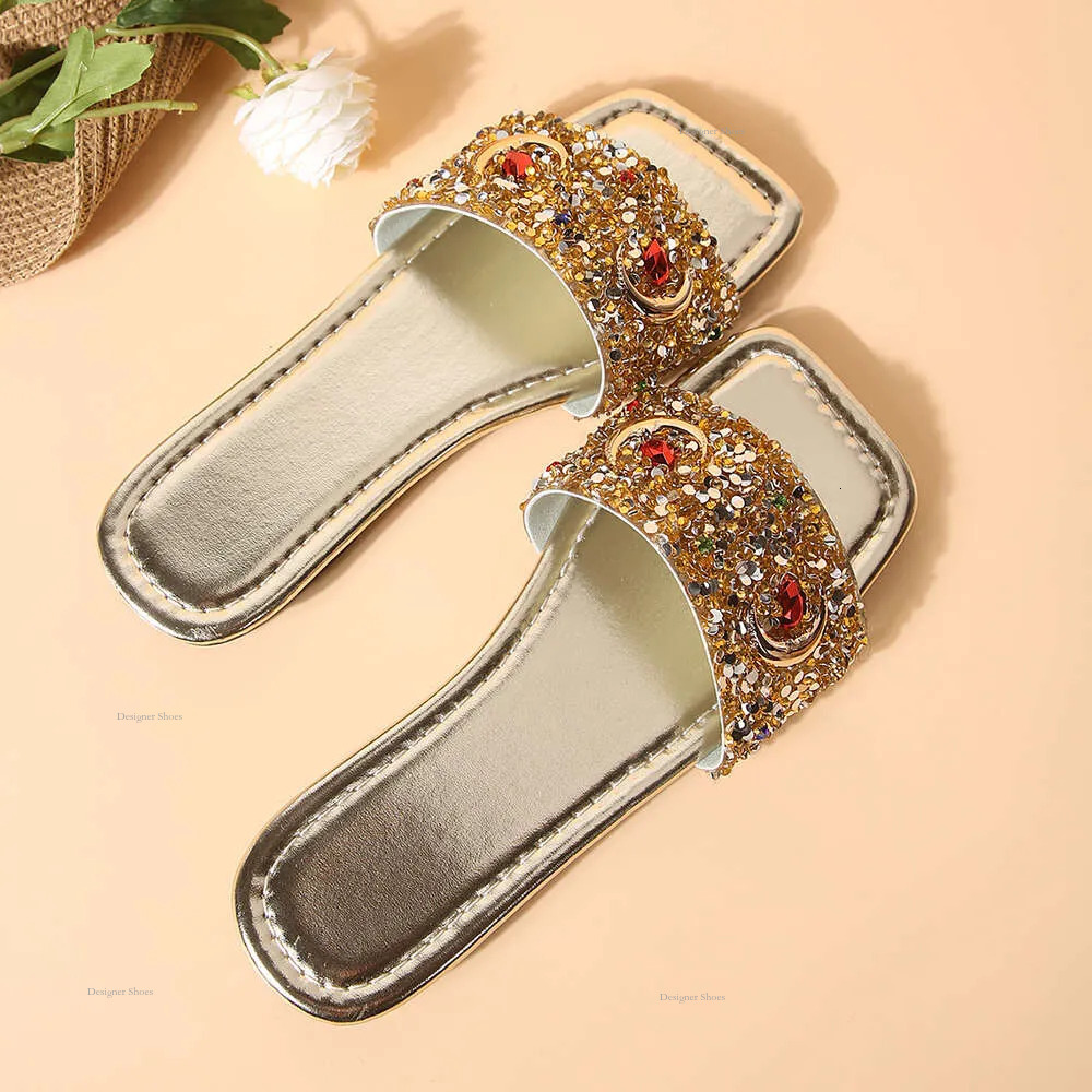 Golden Summer Flat Slippers For Women Walking Cozy Casual Beach Flip Flops Open Toe Sandals Slingback Shoes Dress Mujer