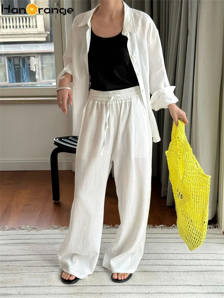 HanOrange Summer Lazy Striped Ice Silk Wide Leg Brushed Pants Womens Cool Comfortable Thin Tight WhiteGreenBlack 240913