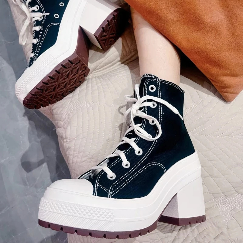 Platform Sneakers Brand Boots Fashion Outdoor Skateboard Shoes Women High Top Canvas Sneaker Plus Size 36-42