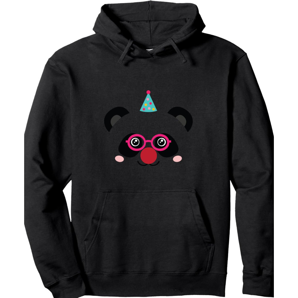 Hoodie for Mens Womens Panda Face With Pink Glasses Red Nose And Party Hat Pullover Hoodie Graphic Hoodies sweatshirt Pullover Long Sleeve