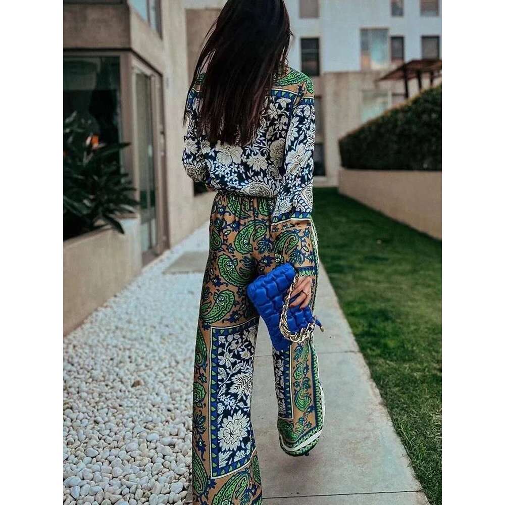 Fashion Women's Print Pama Set 2 Pieces With Pants Spring Ladies Sleepwear Long Sleeve Pijama Women Can Be Wear Outside 2024