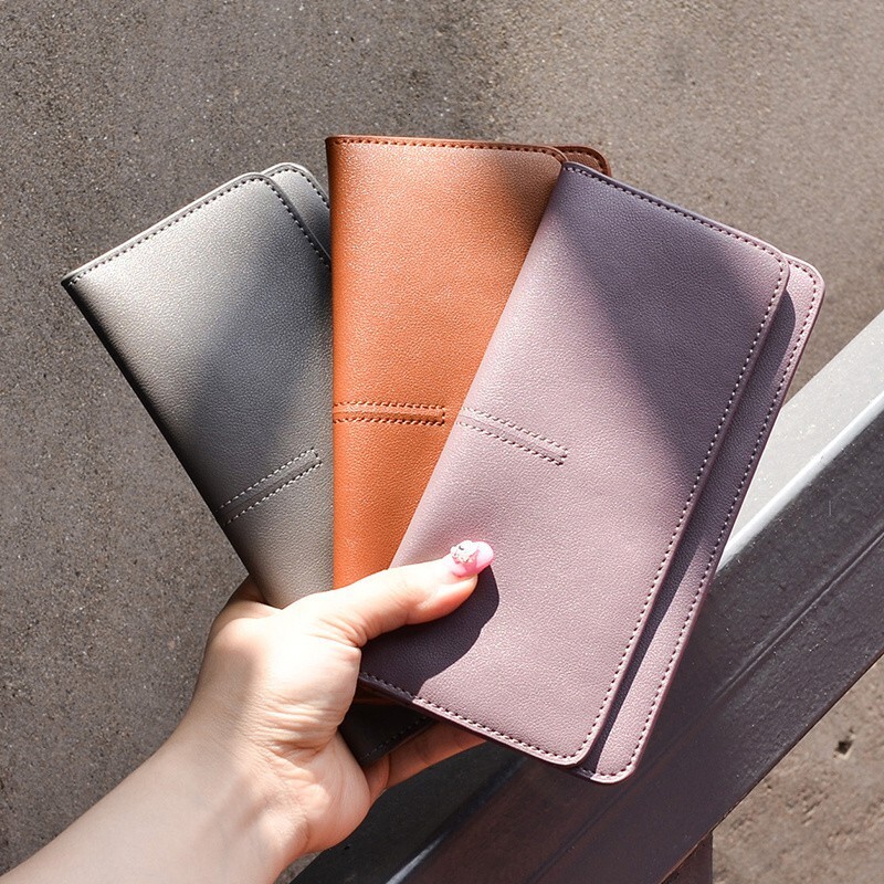 Ins minimalist ultra-thin long women's genuine leather 2024 new style temperament buckle card slot soft cowhide wallet