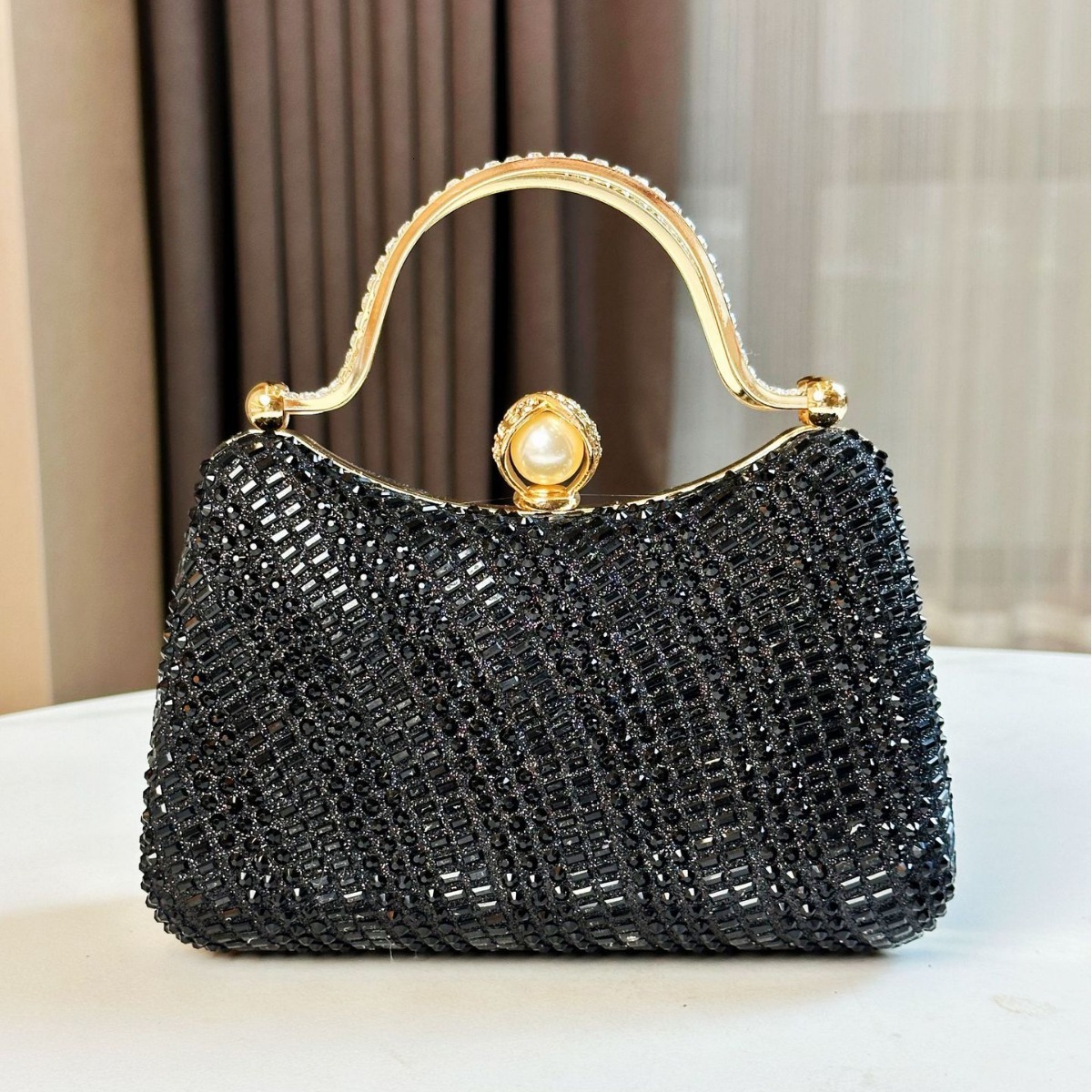 Celebrity Banquet Bag Cross Shoulder High Gui Style Shining Sequins Wave Shape Handbag Full Diamond Handle