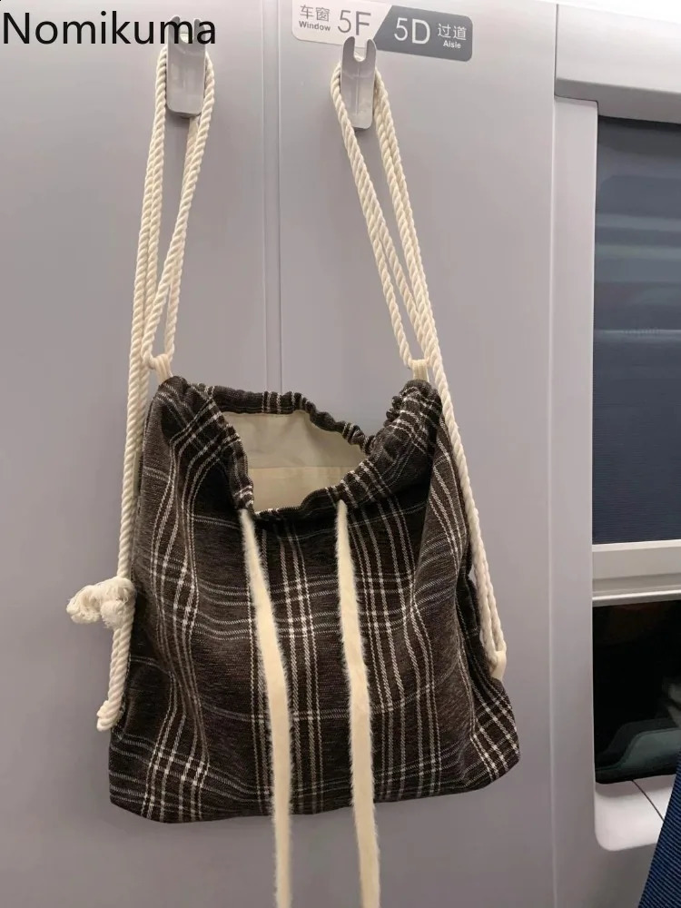 Preparatory style Korean fashion plain backpack womens drawstring casual shoulder bag Y2k aesthetic womens retro backpack 49B177 240912