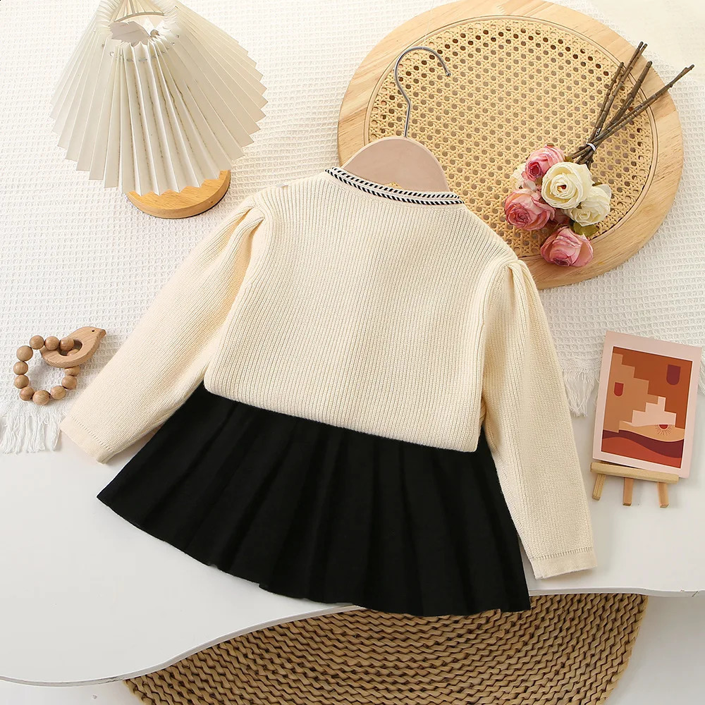 ed 2Pcs Tweed Clothes Sets Girl Fashion Fall Winter Children Suits for 1-8Ys Elegant Knitting Kids Princess Outfit 240913