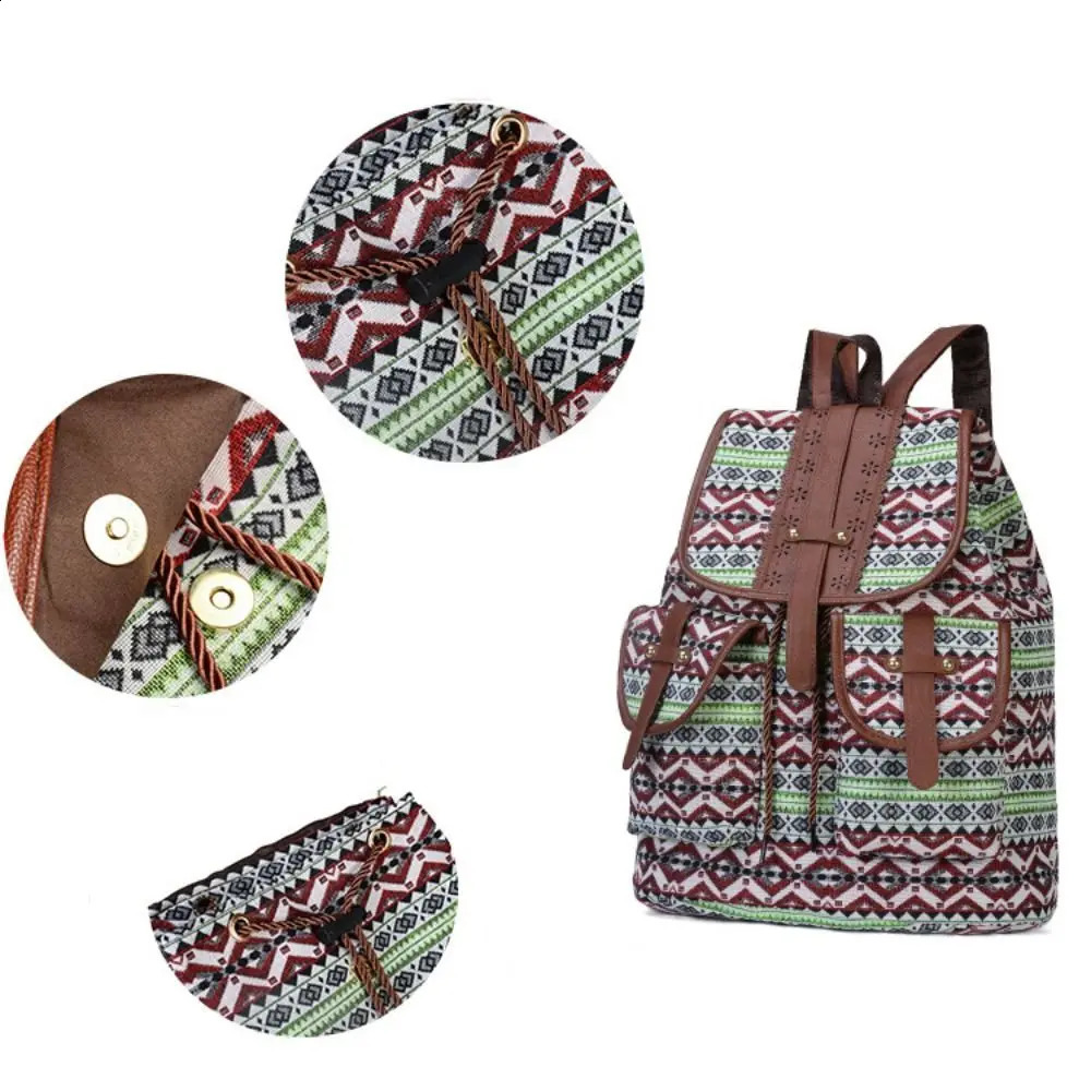 Fashion Ethnic Style Pattern School Bags Canvas Large Capacity Backpack Bags Travel Backpack Student 240912