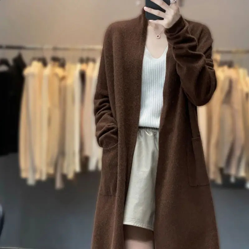 Womens outerwear sweater cardigan womens long sleeved style elegant pocket knitted E1034 240906