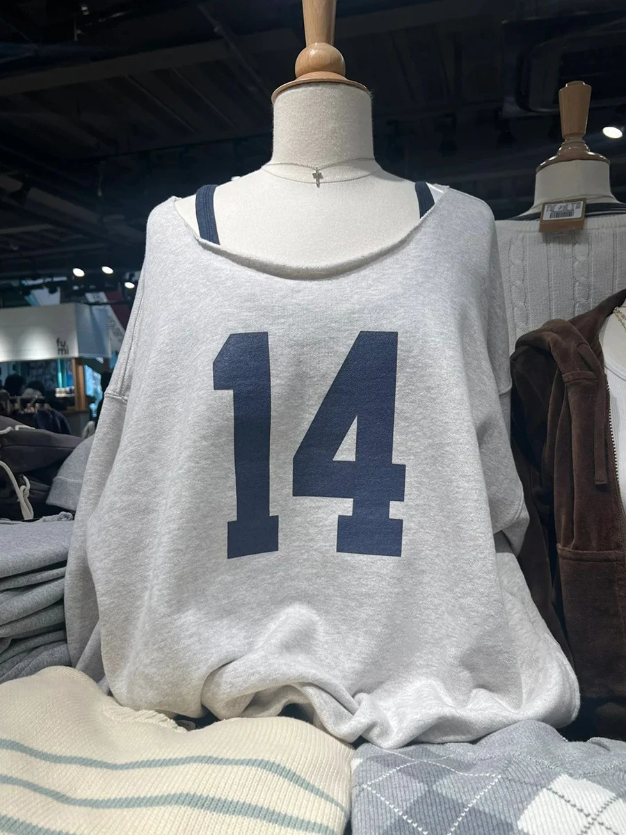 14 printed oversized sportswear for women with sexy exclusive neckline long sleeved cotton loose zipper autumn streetwear fashionable hoodie Y2k top 2