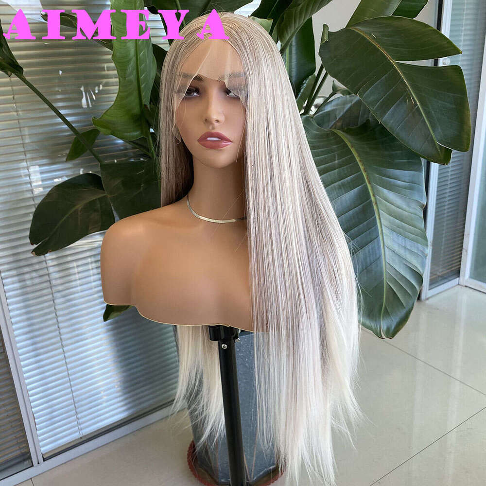 AIMEYA Body Wave Blonde Wig For Women Ombre Color Lace Front Wigs Highlights Natural Looking Synthetic Hair Heat Resistant
