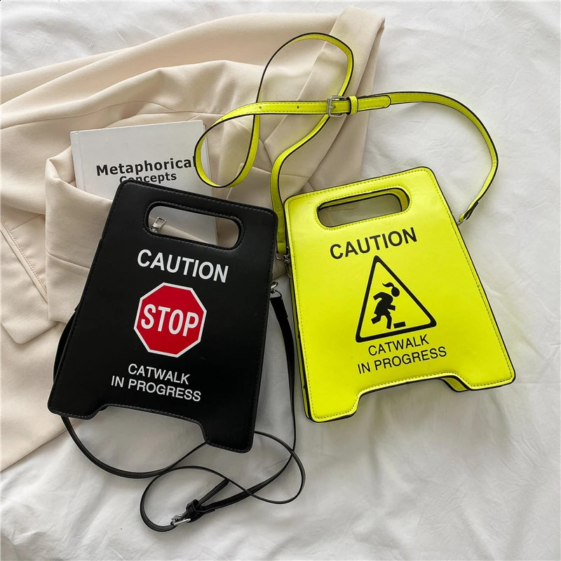 Cross body bag female creative warning letter cute fluorescent colored shoulder bag female clutch wallet Bolsa 240912