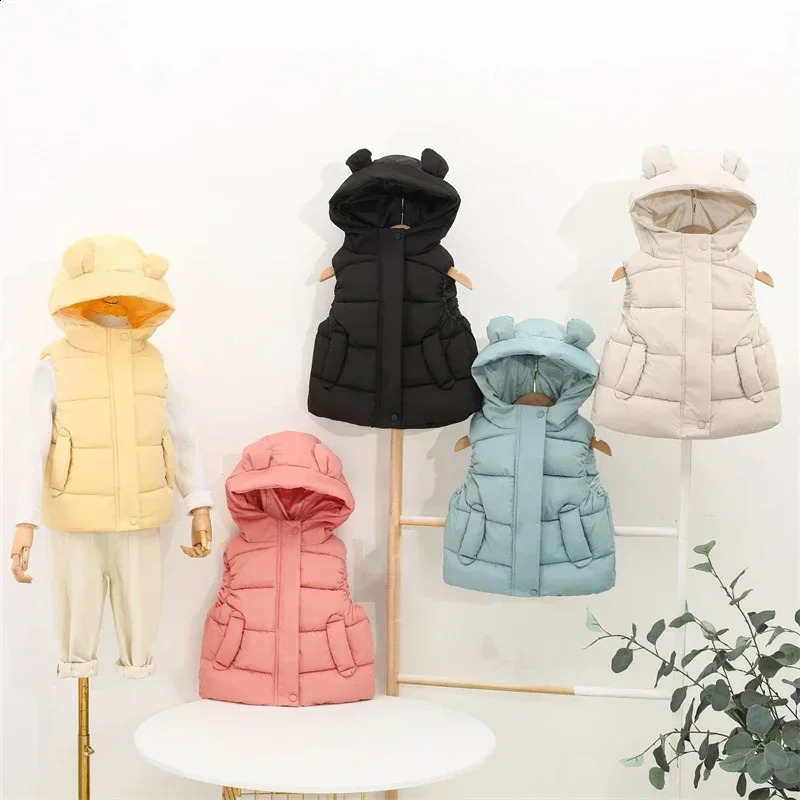 Fashion Boys Girls Hooded Warm Down Vests Autumn Winter Kids Clothing Baby Jacket Waistcoat 2024 Children Zipper Vests 240906