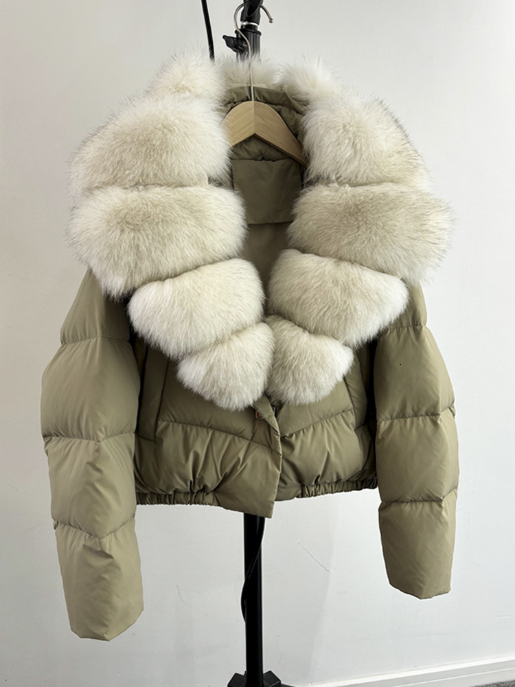 Janveny Big Natural Fox Fur Women 2024 Autumn Winter Female Parkas 90% White Duck Down Jacket Feather Short Puffer Coat