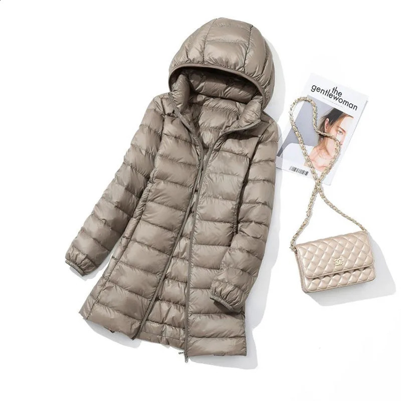 Schinteon M-7XL Womens Down Jacket Ultra Light White Duck Down Long Coat with Detachable Hood Ultra Thin Spring/Autumn Coat 240913