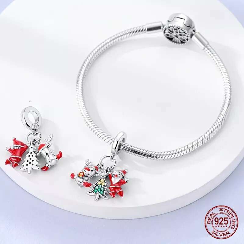 925 New Sterling Silver Snowflake Tree Ski Boots Charms Beads Fit Original Bracelet Fine DIY Christmas Jewelry