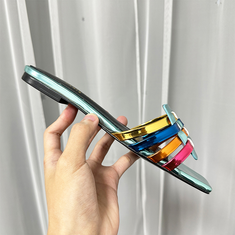 designer slippers flat for women sexy sandals indoor outdoor slides genuine leather shoes with box size 35-44