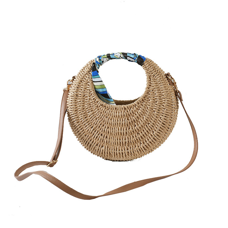 2024 New Summer Beach Grass Diagonal Straddle Weaving Women's Bag Circular Handbag Versatile