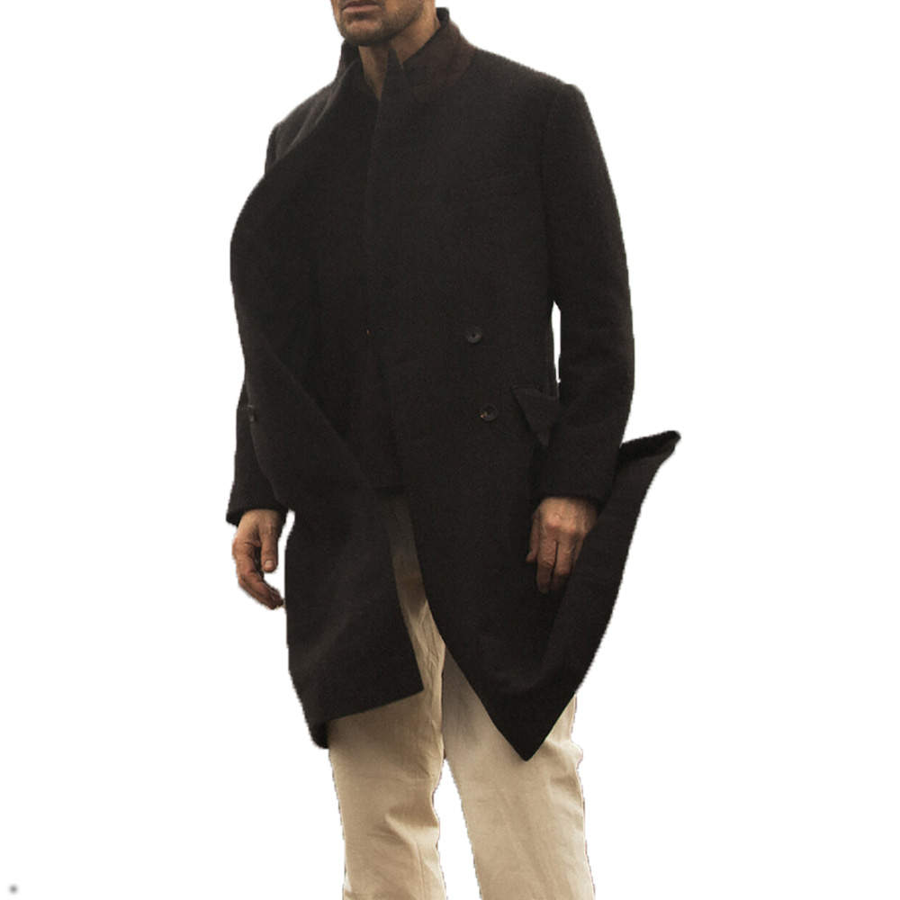 Vintage Men's Wool Blend Overcoat Peaked Lapel Tailored Jacket Blazer Coat Autumn Winter Harringbone Plus Size Windbreaker Custom Made