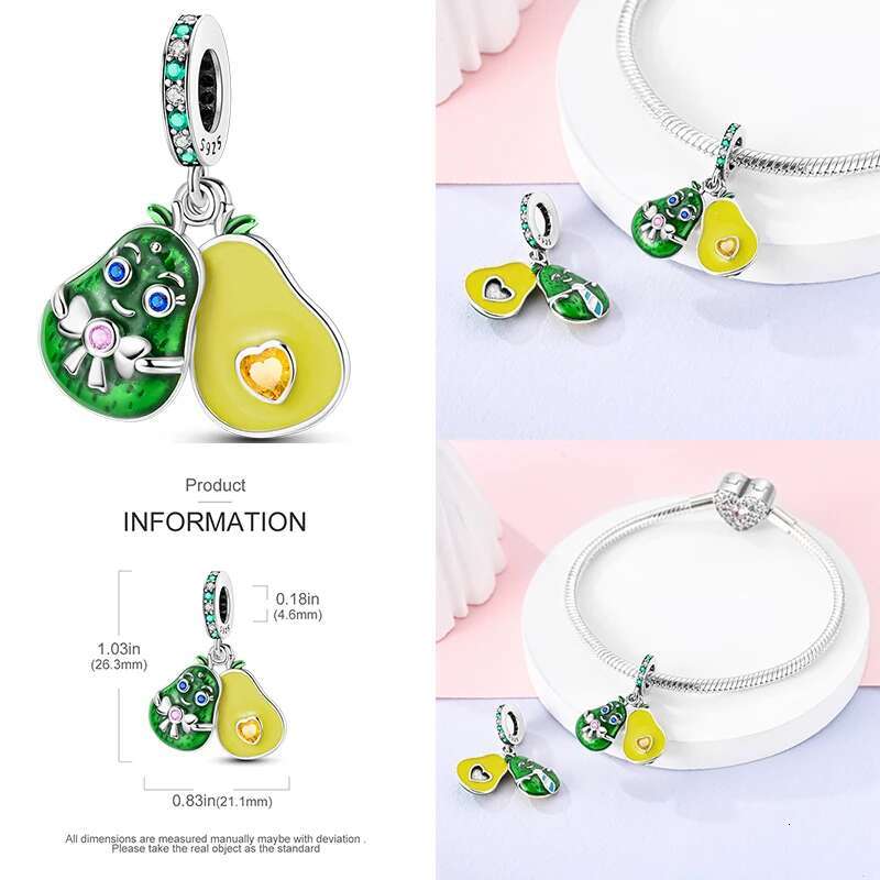 S925 Sterling Silver Avocado Seaweed Sea Turtle Slippers Seashells Camera Charms Pendants Fit Bracelets DIY Jewelry Gifts