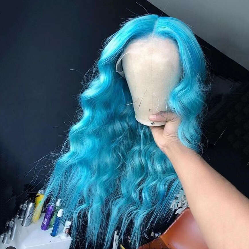 Blue Lace Front Wig Body Wave Wigs For Women Middle Part Synthetic Hair Heat Resistant Natural Haire