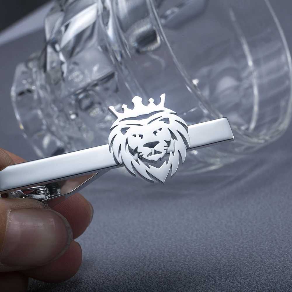 Punk Crown Lion Tie Clip Stainless Steel Mens Animal Hip Hop Party Accessories Necklace Clip Groom Wedding Jewelry W240914
