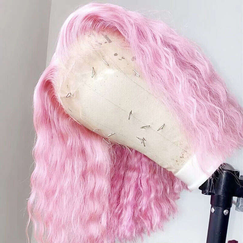 AIMEYA Loose Curly Pink Bob For Women Lace Front With Natural Haire Short BOB Wig Daily Use Synthetic Hair