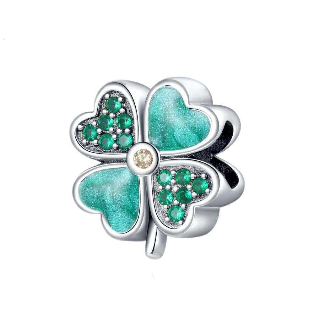 925 Sterling Silver Series Green Four Leaf Pendant DIY Fine Beads Fit Original Charms Bracelet Women Jewelry Diy
