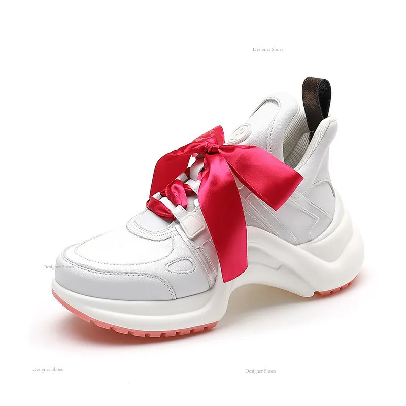 Dad Instagram Bow Trendy Women's 2023 New Popular Thick Sole Height Increasing Sports Slimming Leather Casual Shoes