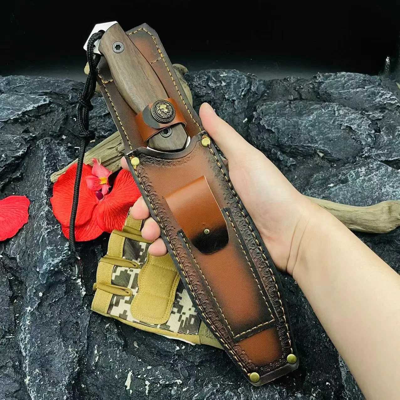Multi-purpose outdoor thickened straight knife portable fixed blade knife with knife sleeve one keel camping collection gifts Y240914