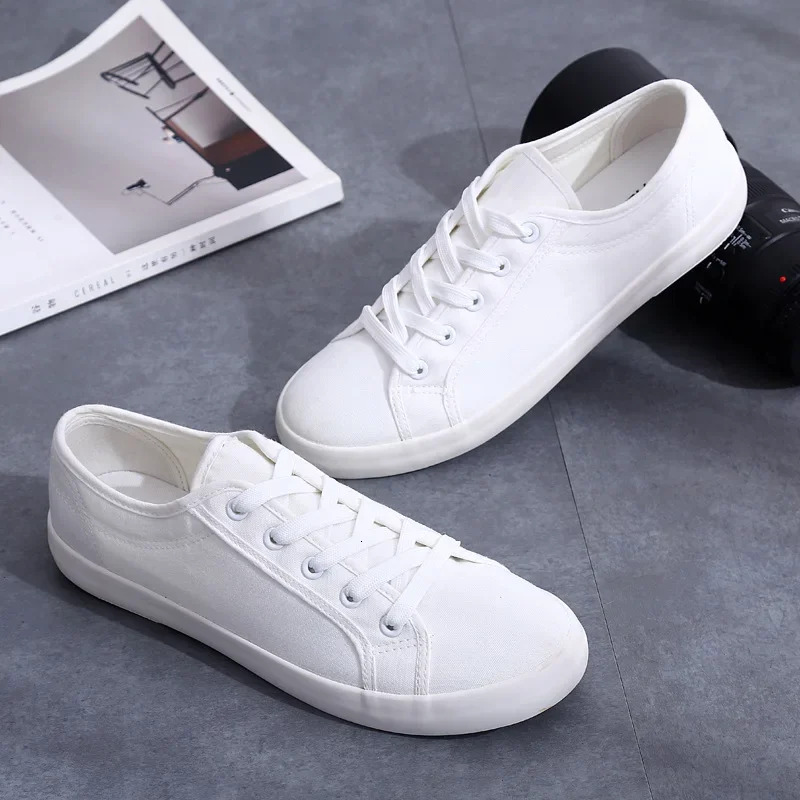 Unisex White Canvas Casual Summer Vulcanized Lace-up Students Cloth Shoe Women's Flats Sneakers Women Board Shoes
