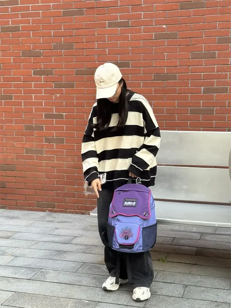 Korean original Preppy Style Contrasting Colors All Match Sweet School Bag high-capacity student backpack 240912