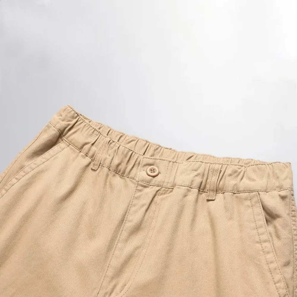 Autumn Cotton Cargo Pants Men Solid Color Large Pocket Loose Overalls Elastic Waist Casual Trousers Military Tacticl Pants 240911