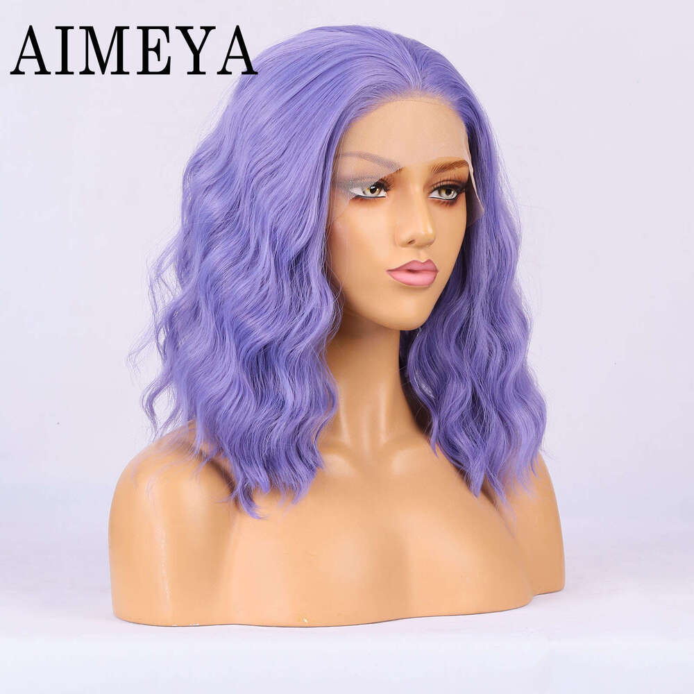 AIMEYA Blue Purple Short Bob Natural Wave Synthetic Lace Front Shoulder Length Wig For Women Daily Use Cosplay