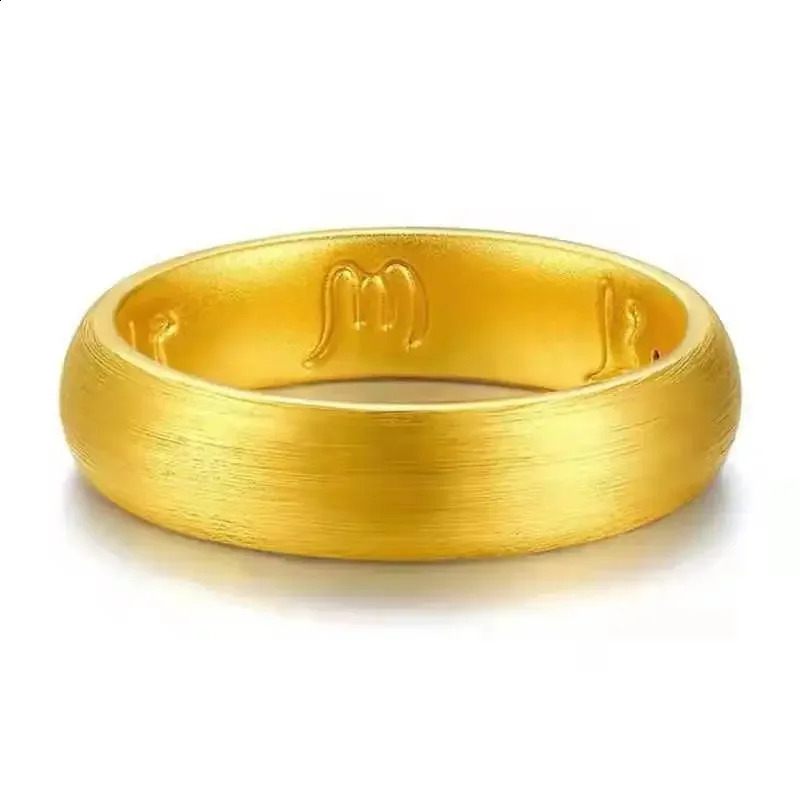 Fine gold AU999 six character ergonomic ring a true couple jewelry 24K pure closed mens and womens fashion 240912