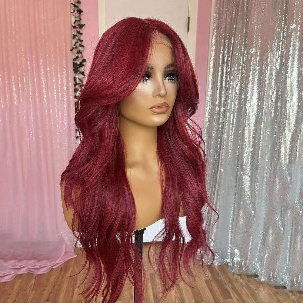 AIMEYA Red Lace Front For Women Girls Long Wave Bury Wigs Heat Resiatant Synthetic Hair Daily Use Cosplay Wig