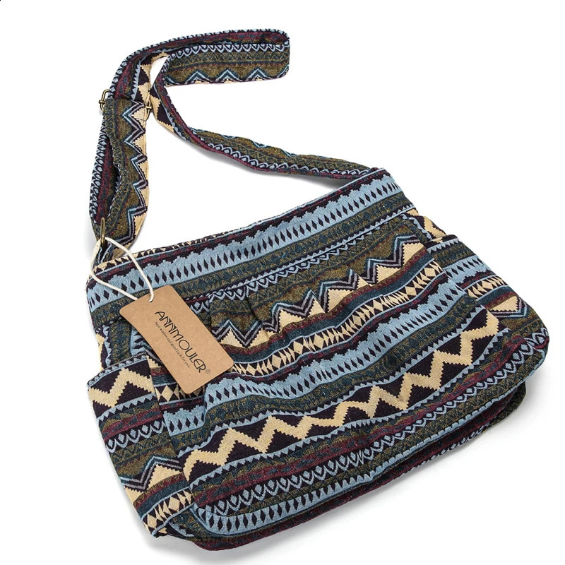 Annmouler womens cross body bag retro large capacity shoulder multi pocket cotton messenger for women homeless 240913