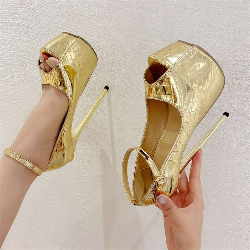 Eilyken Women Pumps Sexy Chunky Platform Fetish Super High Heels Shoes Elegant Peep Toe Buckle Strap Party Prom Sandals