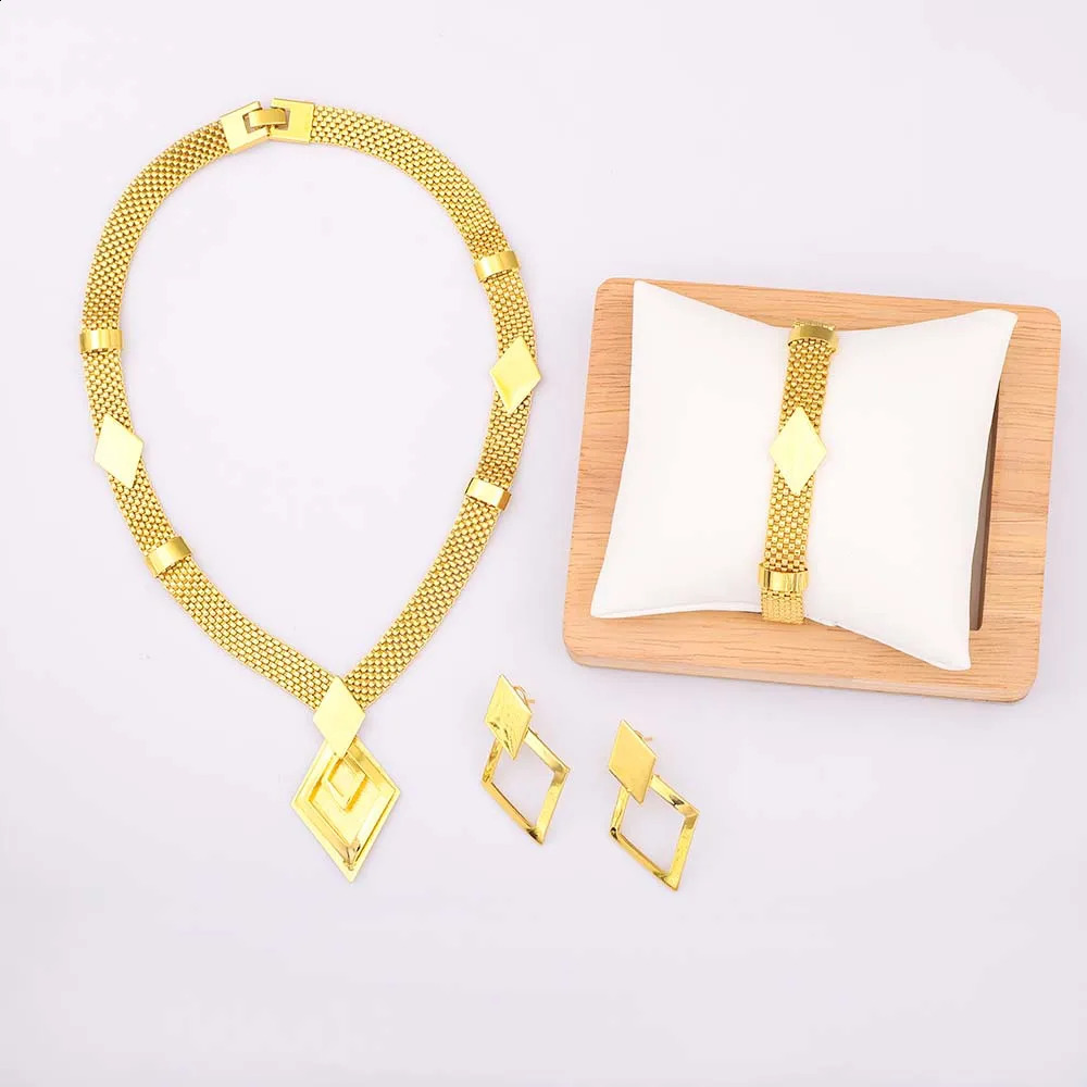 Dubai Geometry Necklace Earring Set Wedding Accessories Party Anniversary Gift Free Delivery Selling Product 240906