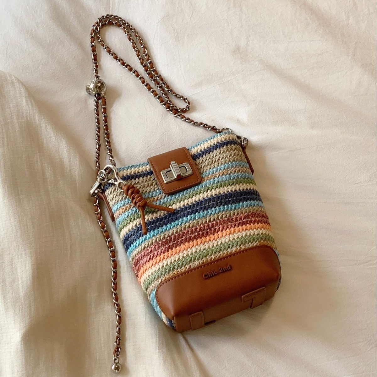 Rainbow Bridge Bucket Women's 2024 New Summer Small Woven Single Shoulder Crossbody Bag