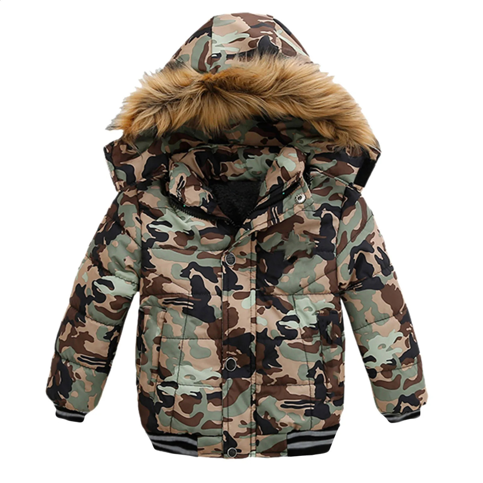 2024 Winter Children Warm Jacket Fashion Boys Pocket Hooded Coat Casual Thicken Kids Solid Color Parka Down Cotton Jackets 240905