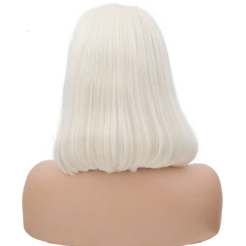 Natural Haire White Blonde Lace Front Wigs For Women Straight Short Bob Heat Resistant Synthetic Hair Cosplay Wedding Wig