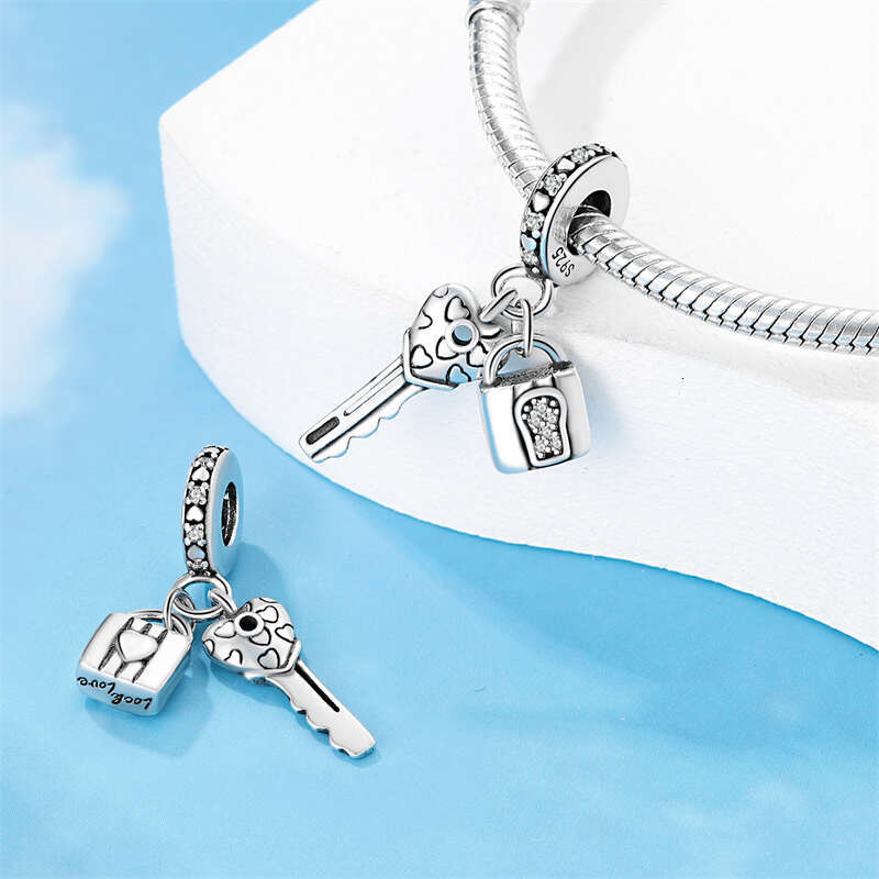 925 Sterling Silver Eternal Love Crown Lock key Charms Beads Fit Original Bracelets DIY Jewelry Valentine's Day Gift