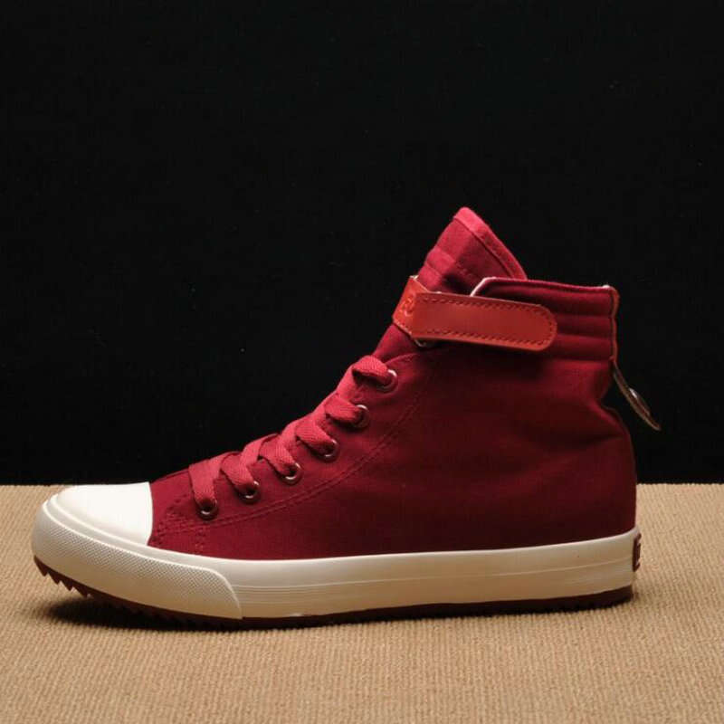 Fashion New Men Light Breathable Canvas Casual All Black white Red High top Solid Color Sneakers Shoes flats 445