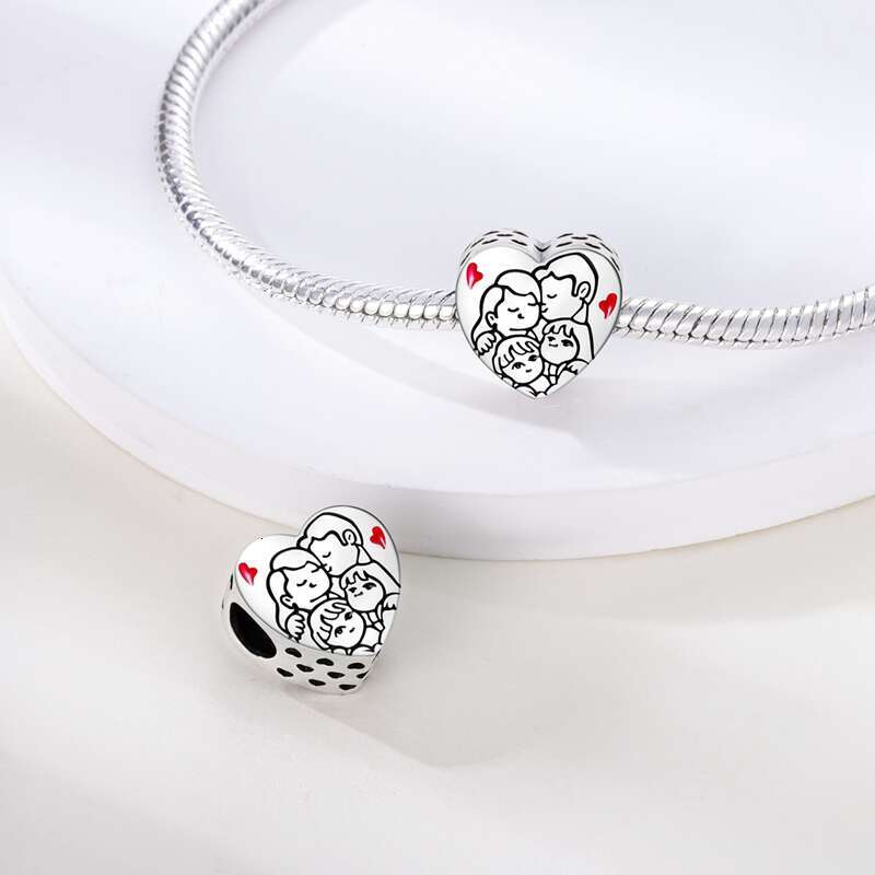 925 Sterling Silver Heart Dog Warm Family Charms Beads Fit Original Bracelets Fine DIY Mother's Day Jewelry Gifts