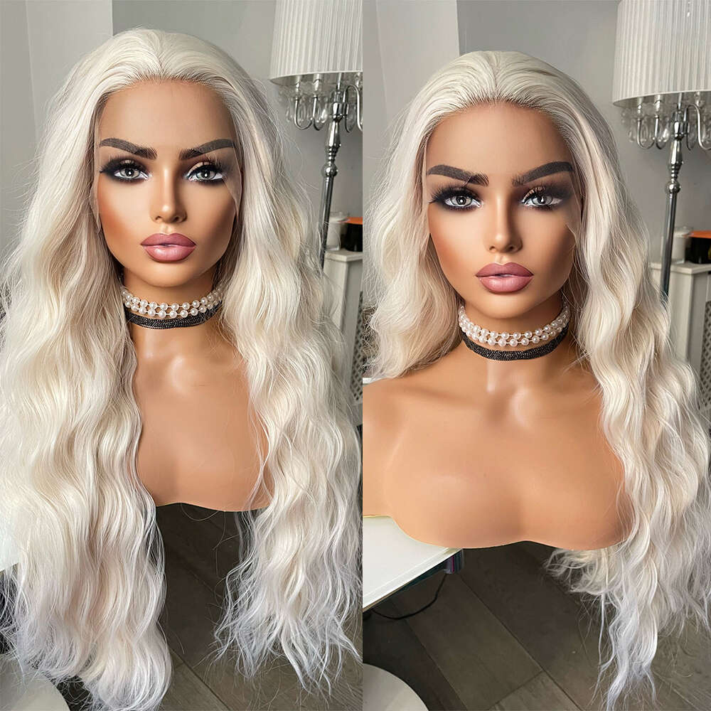 White Wavy Lace Front Curly Heat Safe Synthetic Wig Bridal Free Part Realistic Natural Looking Wigs For Women 13X3
