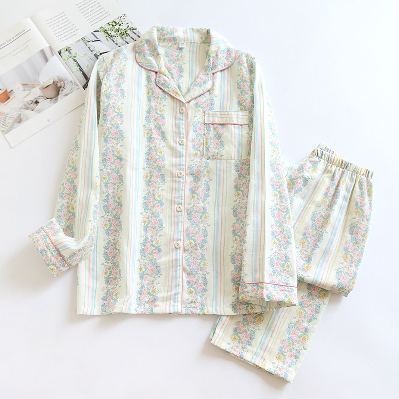 2024 Autumn/Winter Pama Long Sleeve Trousers 100% Cotton Wer Print 2 Piece Set Women's Pamas Soft Homewear